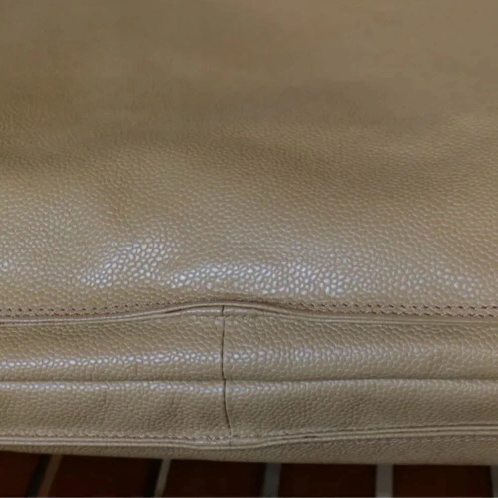 Authentic CHANEL beige caviar leather CC tortoise top handle satchel bag